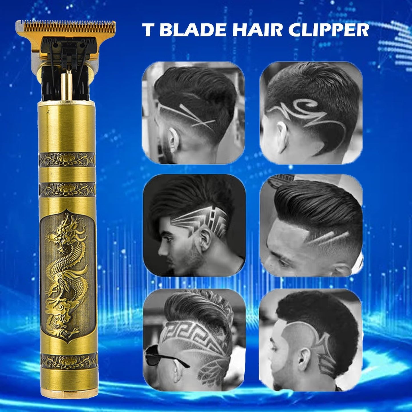 Hair Clippers for Men, Cordless Electric Hair Trimmer Rechargeable Beard Trimmer Shaver, Electric T Blade Trimmer Zero Gapped Edgers Hair Cutting Kit with Guide Combs(Dragon)